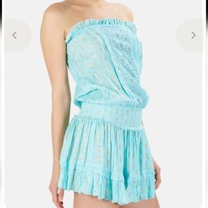 Saint Tropez West Light Blue Mini Dress with Gold Accents